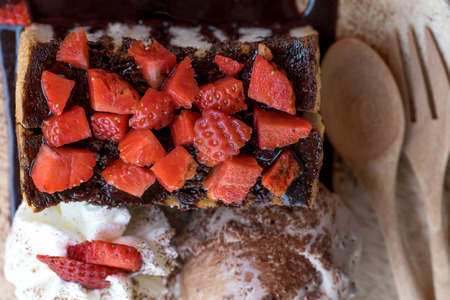 dish of delicious dessert with strawberry cakeの写真素材