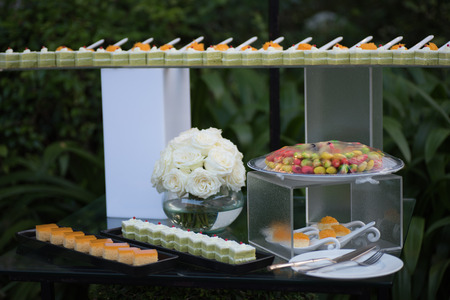 Wedding sweets bar with cakeの写真素材