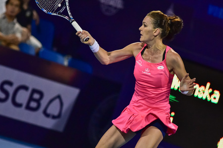 Hua Hin Thailand - Jan 1 : World No.5 Tennis player Aginieszka Radwanska in World Tennis Thailand Championship 2016 Radwanska had win to Sara Errani 6-1,6-3 in final round on January 1,2016 at True Arena Hua Hin,Thailandのeditorial素材