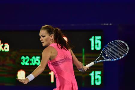 Hua Hin Thailand - Jan 1 : World No.5 Tennis player Aginieszka Radwanska in World Tennis Thailand Championship 2016 Radwanska had win to Sara Errani 6-1,6-3 in final round on January 1,2016 at True Arena Hua Hin,Thailandのeditorial素材