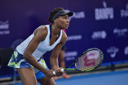 Hua Hin Thailand - Jan 1 : World No.7 Tennis player Venus Williams from The USA in World Tennis Thailand Championship 2016 Williams had lost to Angelique Kerber(German) 4-6,3-6 on January 1,2016 at True Arena Hua Hin,Thailandのeditorial素材