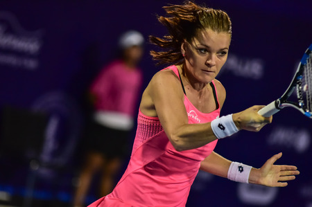 Hua Hin Thailand - Jan 1 : World No.5 Tennis player Aginieszka Radwanska in World Tennis Thailand Championship 2016 Radwanska had win to Sara Errani 6-1,6-3 in final round on January 1,2016 at True Arena Hua Hin,Thailandのeditorial素材