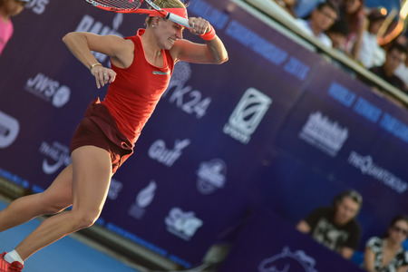 hua Hin Thailand - Jan 1 : World No.10 Tennis player Angelique Kerber from Germany in World Tennis Thailand Championship 2016 Kerber had win to  Venus Williams from The USA 6-4,6-3 on January 1,2016 at True Arena Hua Hin,Thailandのeditorial素材