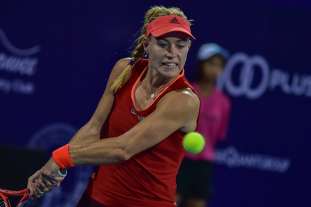 hua Hin Thailand - Jan 1 : World No.10 Tennis player Angelique Kerber from Germany in World Tennis Thailand Championship 2016 Kerber had win to  Venus Williams from The USA 6-4,6-3 on January 1,2016 at True Arena Hua Hin,Thailandのeditorial素材