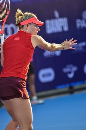 hua Hin Thailand - Jan 1 : World No.10 Tennis player Angelique Kerber from Germany in World Tennis Thailand Championship 2016 Kerber had win to  Venus Williams from The USA 6-4,6-3 on January 1,2016 at True Arena Hua Hin,Thailandのeditorial素材