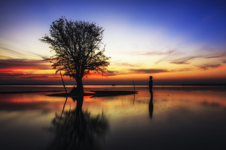 Small lake in Surin The atmosphere is quiet and peaceful place to relax in the evening.の写真素材