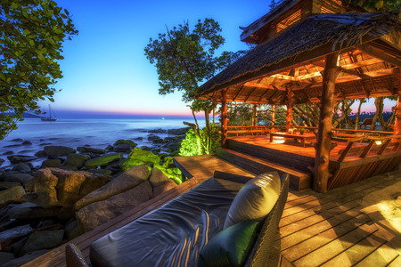 Beautiful resort  seaside in Thailand at the twilight time, Colorful image and use long exposure techniqueの写真素材