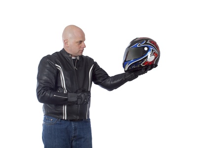 Biker posing for a photoの写真素材