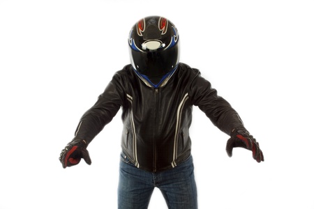 Biker holding helmetの写真素材