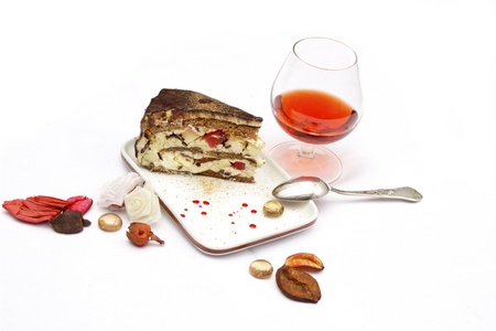 Delicous fruit cake served and decoratedの写真素材