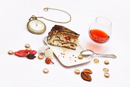 Delicious slice of fruit cake on plateの写真素材