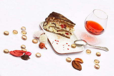 Delicious slice of fruit cake on plateの写真素材