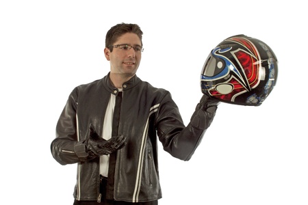 Motobiker holding a helmetの写真素材