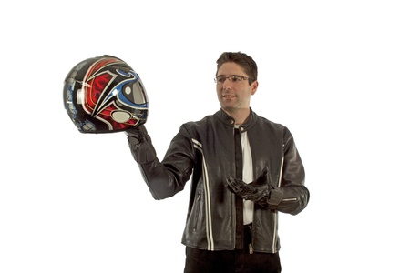 Motobiker holding a helmetの写真素材