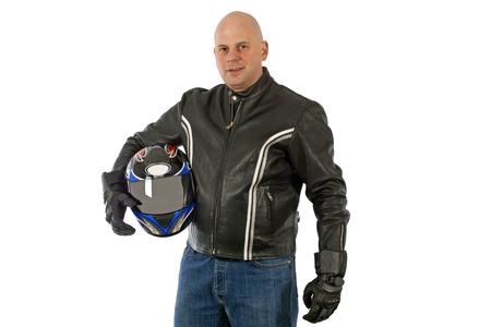 Biker with the helmet looking sharpの写真素材