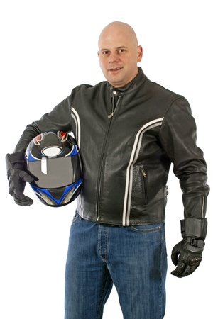 Biker with the helmet looking sharpの写真素材