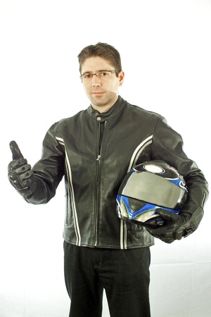 Biker holding helmetの写真素材