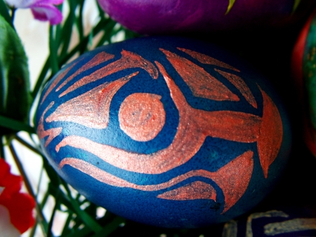 A bunch of beautiful painted easter eggsの写真素材