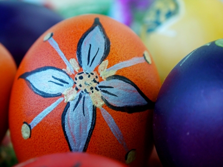 A bunch of beautiful painted easter eggsの写真素材