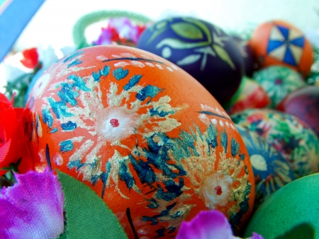 A bunch of beautiful painted easter eggsの写真素材
