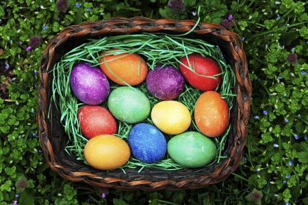 Beautifully decorated Easter eggsの写真素材