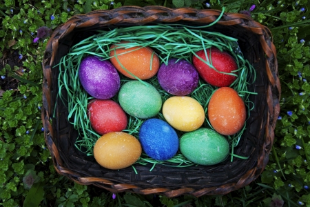 Beautifully decorated Easter eggsの写真素材