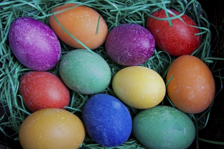 Beautifully decorated Easter eggsの写真素材