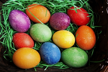 Beautifully decorated Easter eggsの写真素材