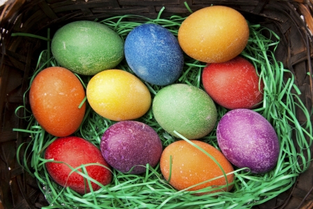 Beautifully decorated Easter eggsの写真素材