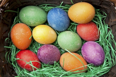 Beautifully decorated Easter eggsの写真素材