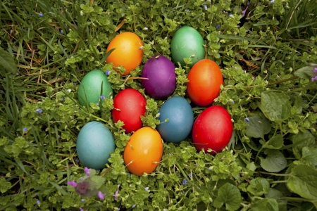 Beautifully decorated Easter eggsの写真素材