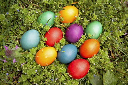 Beautifully decorated Easter eggsの写真素材