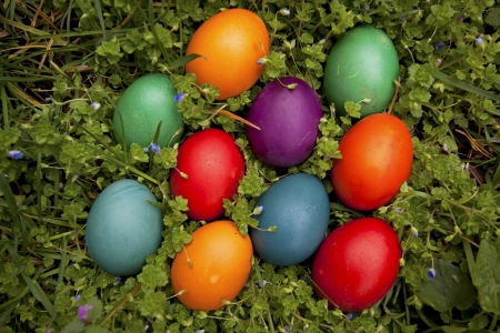 Beautifully decorated Easter eggsの写真素材