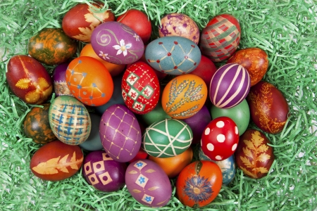 Beautifully decorated Easter eggsの写真素材