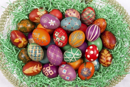 Beautifully decorated Easter eggsの写真素材