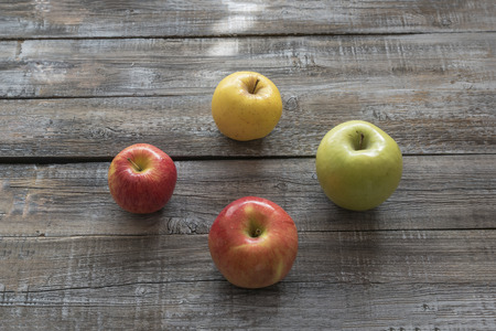 Apple on wooden boards background. Autumn conceptの写真素材