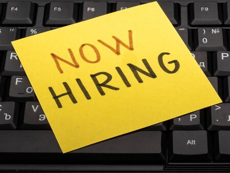Word writing text Now Hiring. Business concept for finding evaluating working relationship with future employeesの写真素材