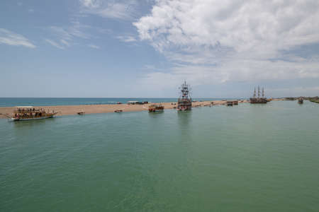 SIDE, TURKEY - MAY 02, 2019: Tourist ships on the Manavgat River in Side, Turkeyのeditorial素材