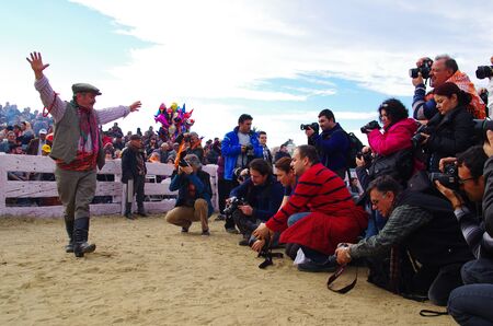 Selcuk, Izmir / Turkey - JANUARY 19 / 2014 : Aegean Folk dancer man posing to the amateur photographers at camel wrestling carnavalのeditorial素材