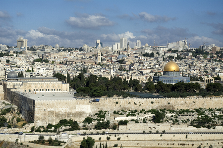 City view of Jerusalem behind the wall, Dome of the rock at right side, Israel