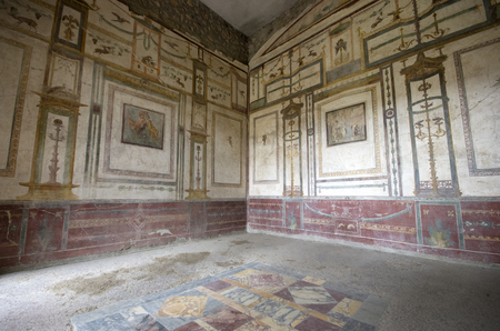 Naples / Italy - April 26 - 2015 : Painted walls of a house ruin at Roman city Pompeiのeditorial素材