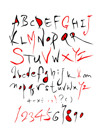 Vector fonts, Handwritten calligraphy with uppercase and lowercase letters and numbers.のイラスト素材