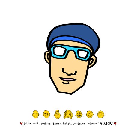 Character expression, hand drawn face illustrations - vectorのイラスト素材