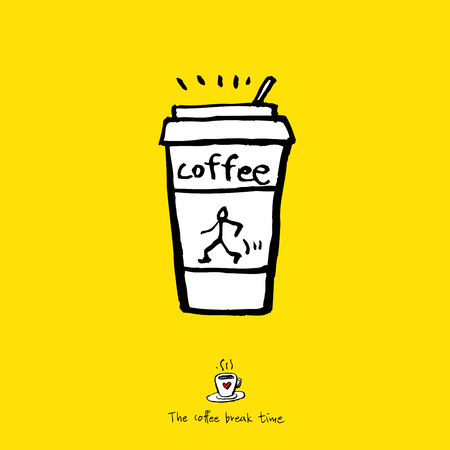 Cafe poster, sketchy coffee vector illustration with coffee in a plastic cup.のイラスト素材