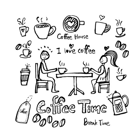 Cafe poster. Sketchy coffee illustration - vectorのイラスト素材