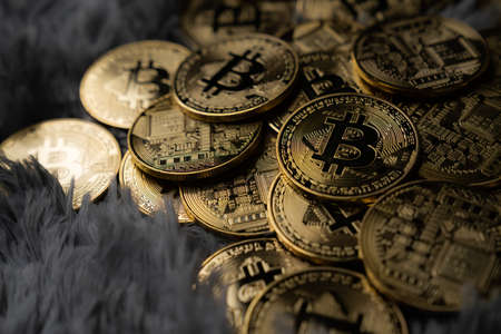 crypto currency business. golden bitcoin, conceptual image for crypto currency digital currency, bitcoinの写真素材