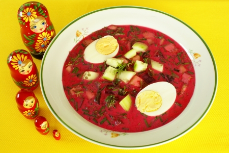 Cold borscht with hard-boiled eggs               の写真素材