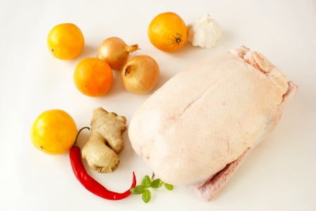 Raw duck with ingredients for French orange sauce                    の写真素材