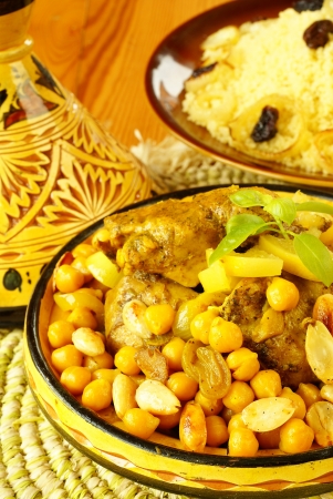 Moroccan chicken with chickpeas            の写真素材