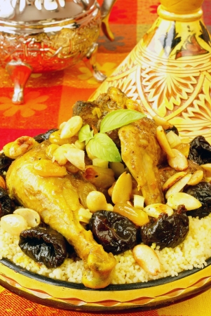 Moroccan chicken with plums and almonds                の写真素材